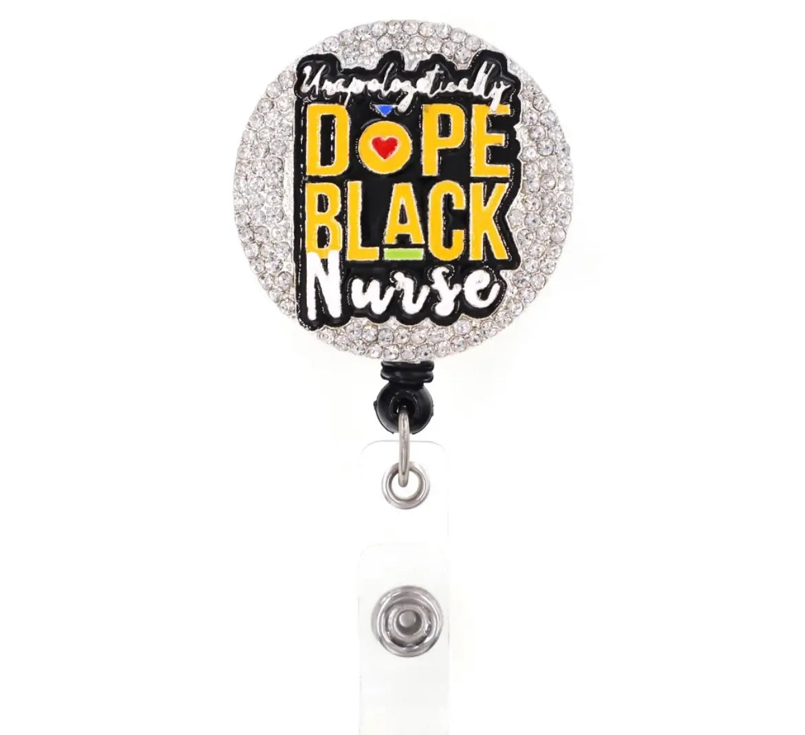Bling Dope Black Nurse Badge Reels - The Divine Scrubs Boutique